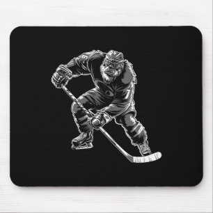 Bigfoot Playing Hockey Player Funny Sasquatch Hock Mouse Pad