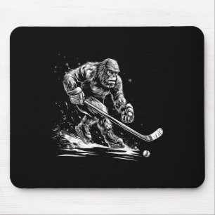 Bigfoot Playing Hockey Player Funny Sasquatch Ice  Mouse Pad
