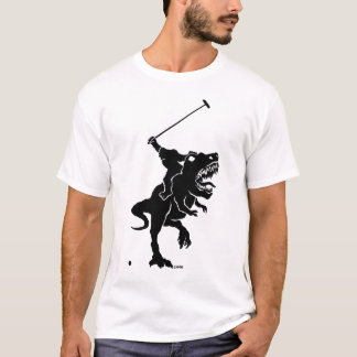 Bigfoot playing polo on a T-rex