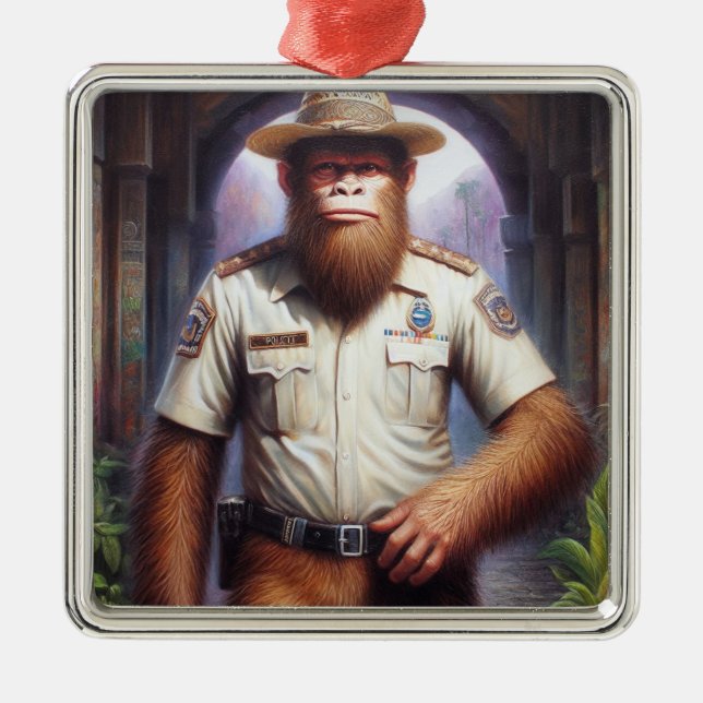 Bigfoot Policeman Metal Tree Decoration (Front)