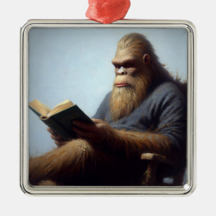 Bigfoot Reading Metal Tree Decoration