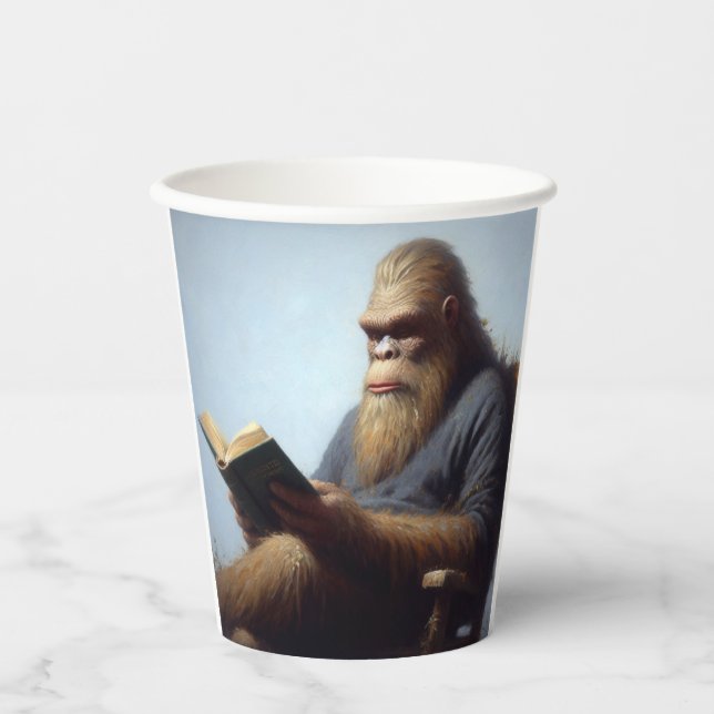 Bigfoot Reading Paper Cups (Front)