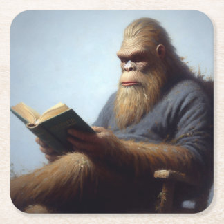 Bigfoot Reading Square Paper Coaster