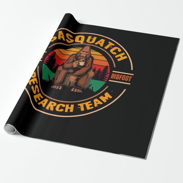 Bigfoot Research Team Retro Vintage Sasquatch Wrapping Paper (Unrolled)