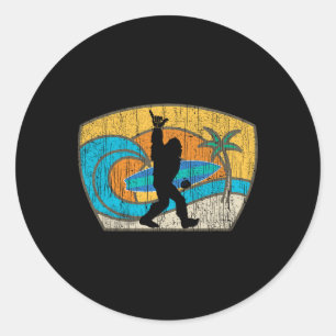 Bigfoot Retro Surfing Gift For Shaka Aloha Surfer Classic Round Sticker