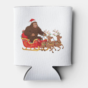 Bigfoot Riding a Christmas Sleigh Through the Snow Can Cooler