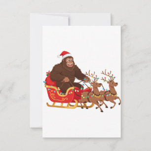 Bigfoot Riding a Christmas Sleigh Through the Snow Thank You Card