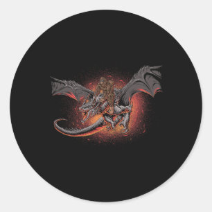 Bigfoot Riding A Dragon Looking At Aliens - Sasqua Classic Round Sticker