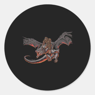 Bigfoot Riding A Dragon Looking at Dinosaurs - Sas Classic Round Sticker