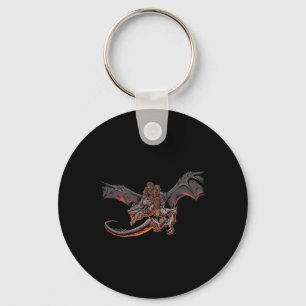 Bigfoot Riding A Dragon Looking at Dinosaurs - Sas Key Ring