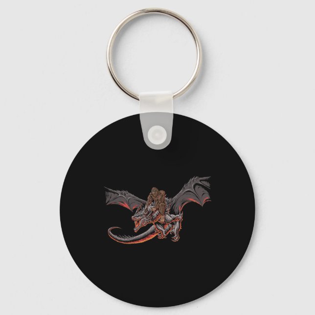 Bigfoot Riding A Dragon Looking at Dinosaurs - Sas Key Ring (Front)