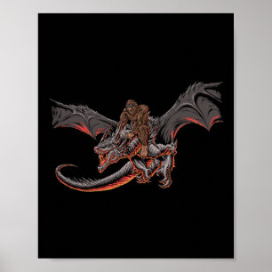 Bigfoot Riding A Dragon Looking at Dinosaurs - Sas Poster