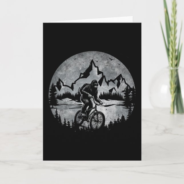 Bigfoot Riding Bicycle Mountain Biking Moon Bigfoo Card (Front)