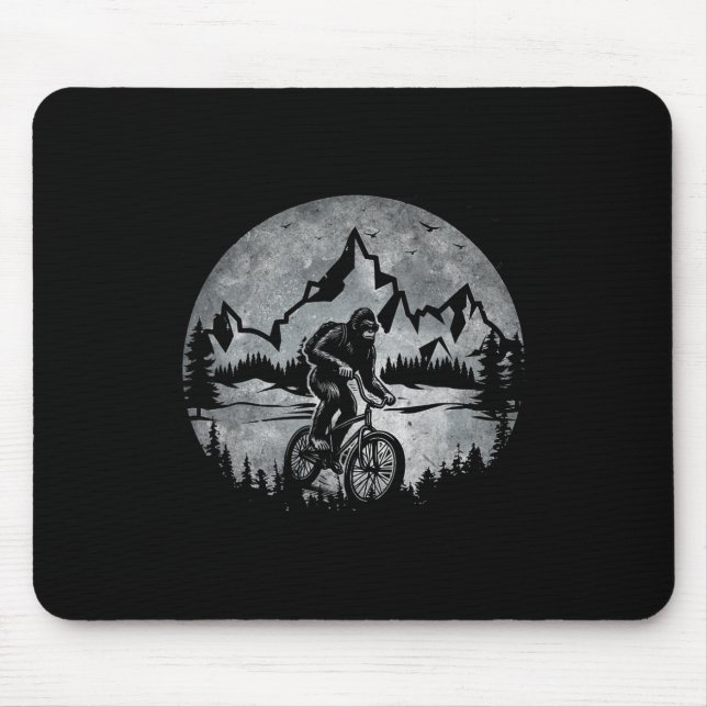 Bigfoot Riding Bicycle Mountain Biking Moon Bigfoo Mouse Pad (Front)