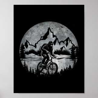Bigfoot Riding Bicycle Mountain Biking Moon Bigfoo Poster