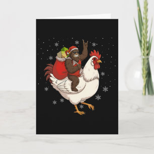 Bigfoot Riding Chicken Deer Xmas Chicken Christmas Card