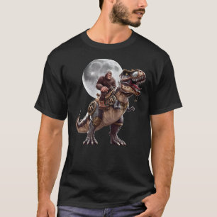 Bigfoot Riding Dinosaur Funny Sasquatch Full Moon T-Shirt