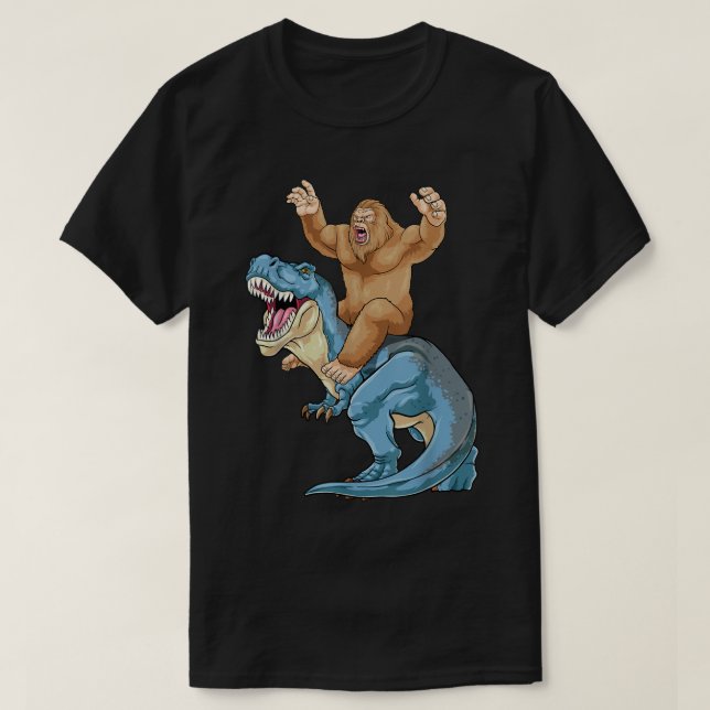 Bigfoot Riding Dinosaur T Rex Cute Sasquatch Dino  T-Shirt (Design Front)