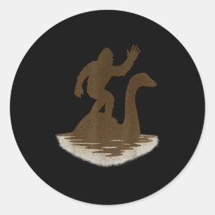 Bigfoot Riding Loch Ness Monster Funny Sasquatch Classic Round Sticker