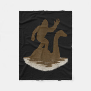 Bigfoot Riding Loch Ness Monster Funny Sasquatch  Fleece Blanket