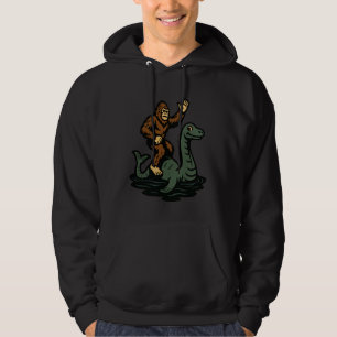 Bigfoot Riding Loch Ness Monster Funny Sasquatch Hoodie