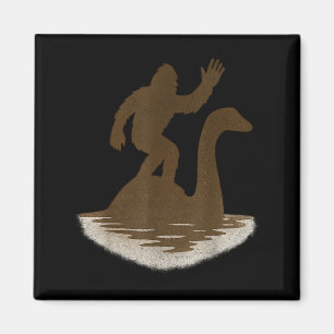 Bigfoot Riding Loch Ness Monster Funny Sasquatch Magnet
