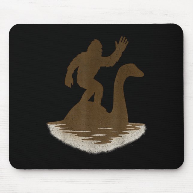 Bigfoot Riding Loch Ness Monster Funny Sasquatch  Mouse Pad (Front)