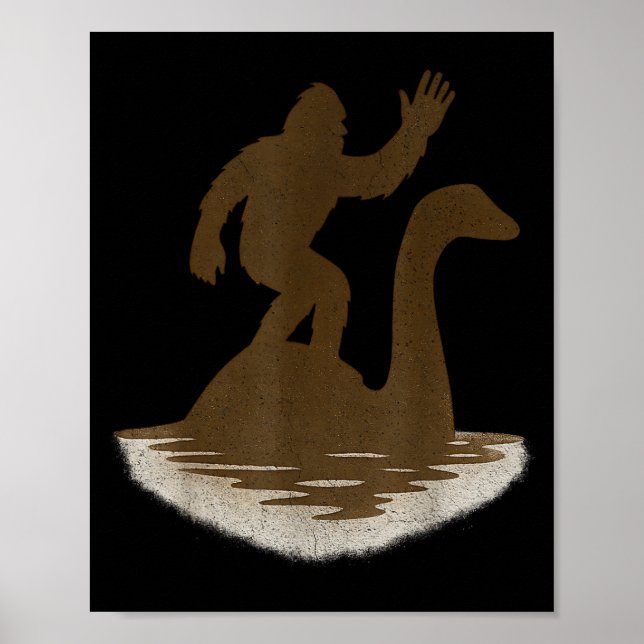 Bigfoot Riding Loch Ness Monster Funny Sasquatch  Poster (Front)
