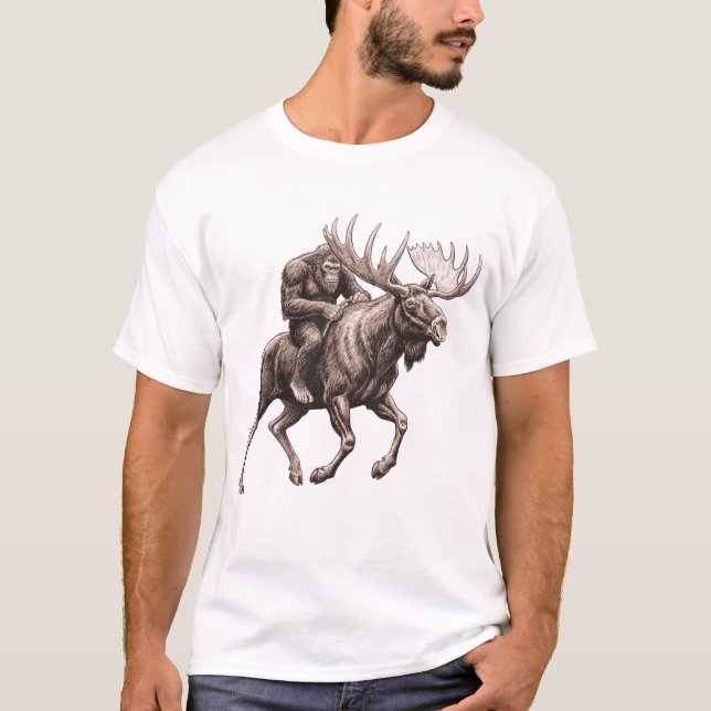 Bigfoot Riding Moose T-Shirt (Front)