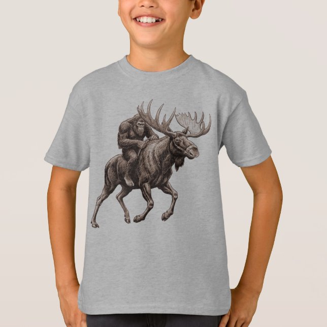 Bigfoot Riding Moose T-Shirt (Front)