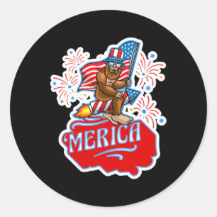Bigfoot Riding On Firework 4th Of July Independenc Classic Round Sticker