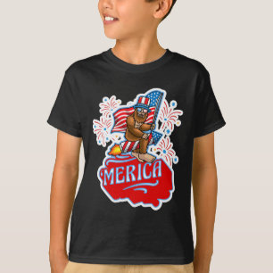 Bigfoot Riding On Firework 4th Of July Independenc T-Shirt