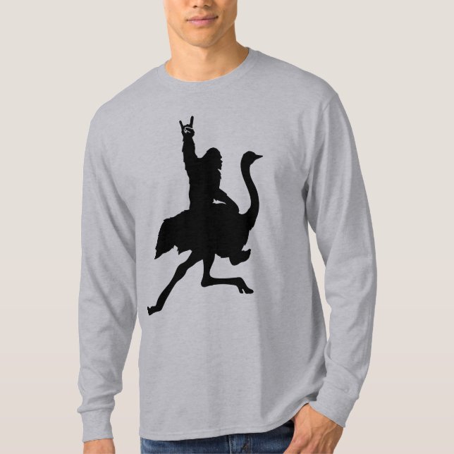 Bigfoot Riding Ostrich T-Shirt (Front)