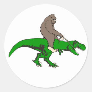 Bigfoot riding T Rex Classic Round Sticker