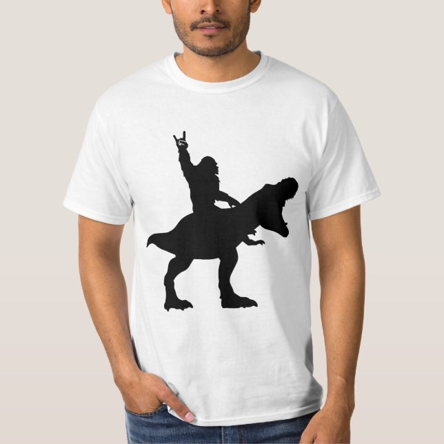 Bigfoot Riding T-Rex   T-Shirt (Front)