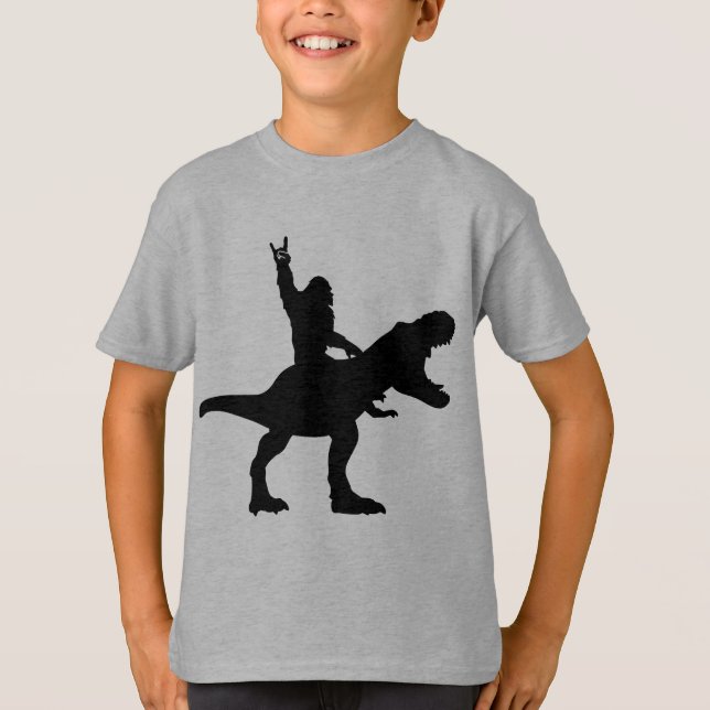 Bigfoot Riding T-Rex   T-Shirt (Front)