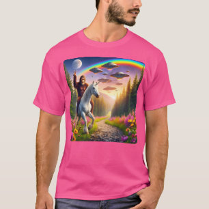 Bigfoot Riding Unicorn Funny Bigfoot Unicorn Selfi T-Shirt