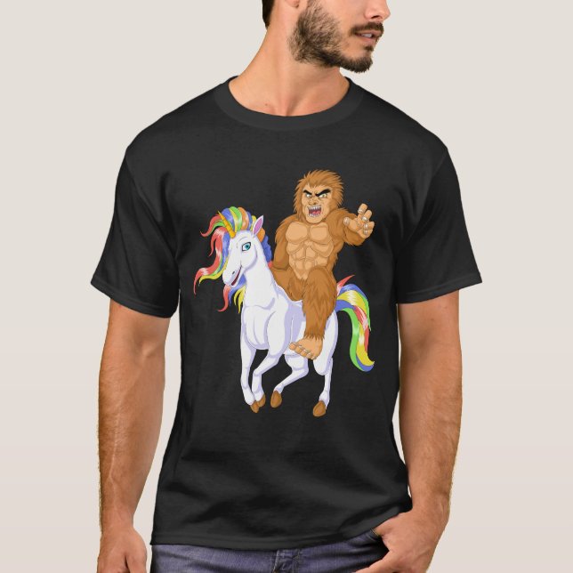 bigfoot riding unicorn T-Shirt (Front)