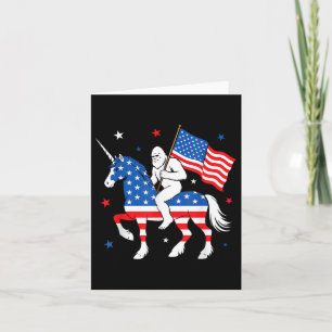 Bigfoot Riding Unicorn Usa Flag Independence Day 4 Card