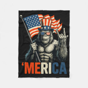 Bigfoot Rock And Roll merica Usa American Flag 4th Fleece Blanket