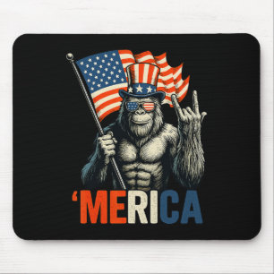 Bigfoot Rock And Roll merica Usa American Flag 4th Mouse Pad