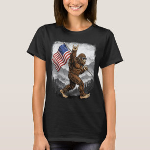 Bigfoot Rock On Hand Sign American Flag 4th of T-Shirt