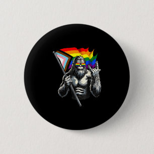Bigfoot rock on lgbtq new pride flag sasquatch gay 6 cm round badge