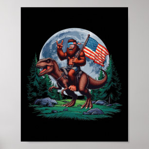 Bigfoot Rock On Mullet Bandanna Riding T-rex Full  Poster
