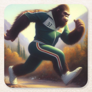 Bigfoot Running Square Paper Coaster