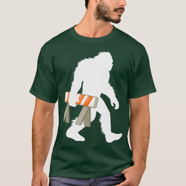 Bigfoot Safety Road Block Sasquatch Construction T-Shirt (Front)