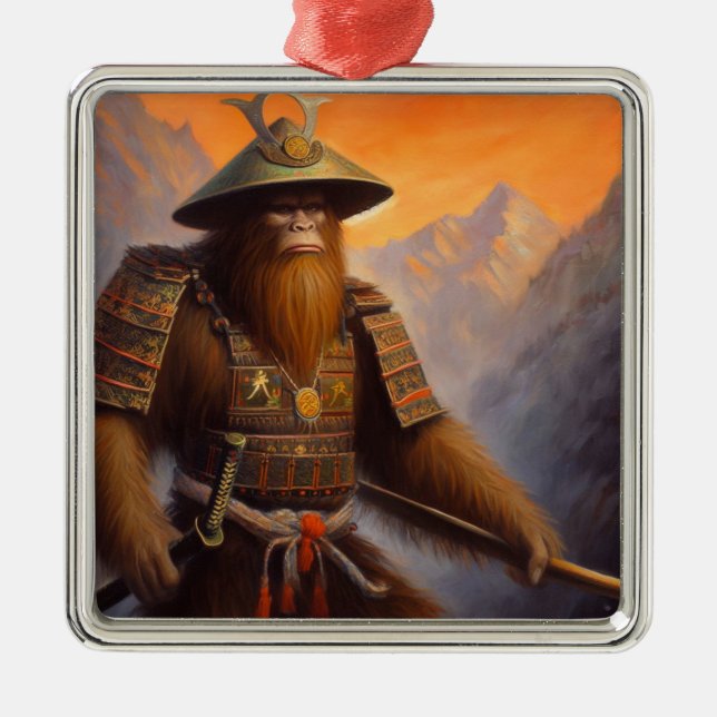 Bigfoot Samurai Metal Tree Decoration (Front)