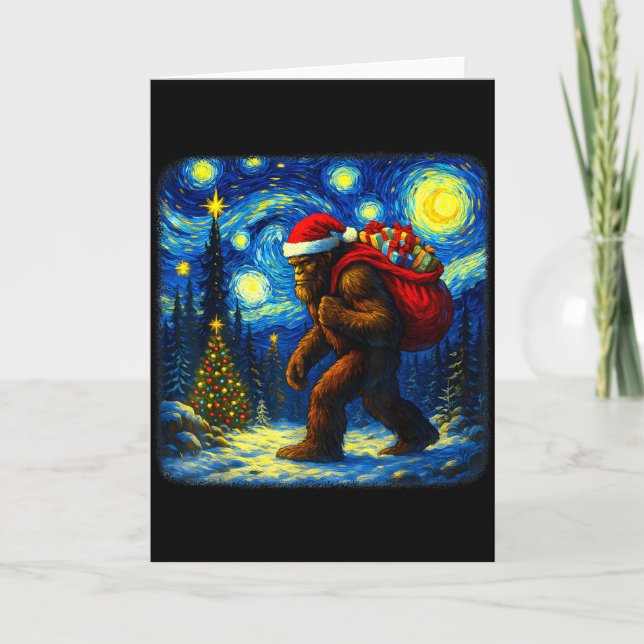 Bigfoot Santa Christmas Starry Night Sasquatch Van Card (Front)