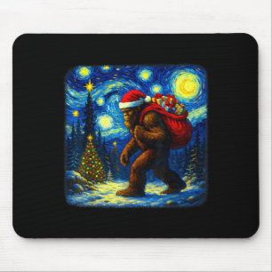 Bigfoot Santa Christmas Starry Night Sasquatch Van Mouse Pad