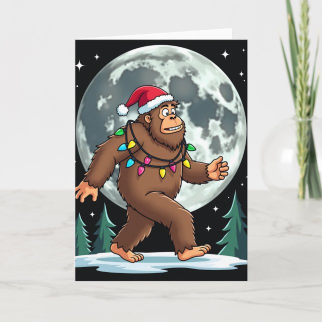 Bigfoot Santa Christmas Tree Lights Card (Front)